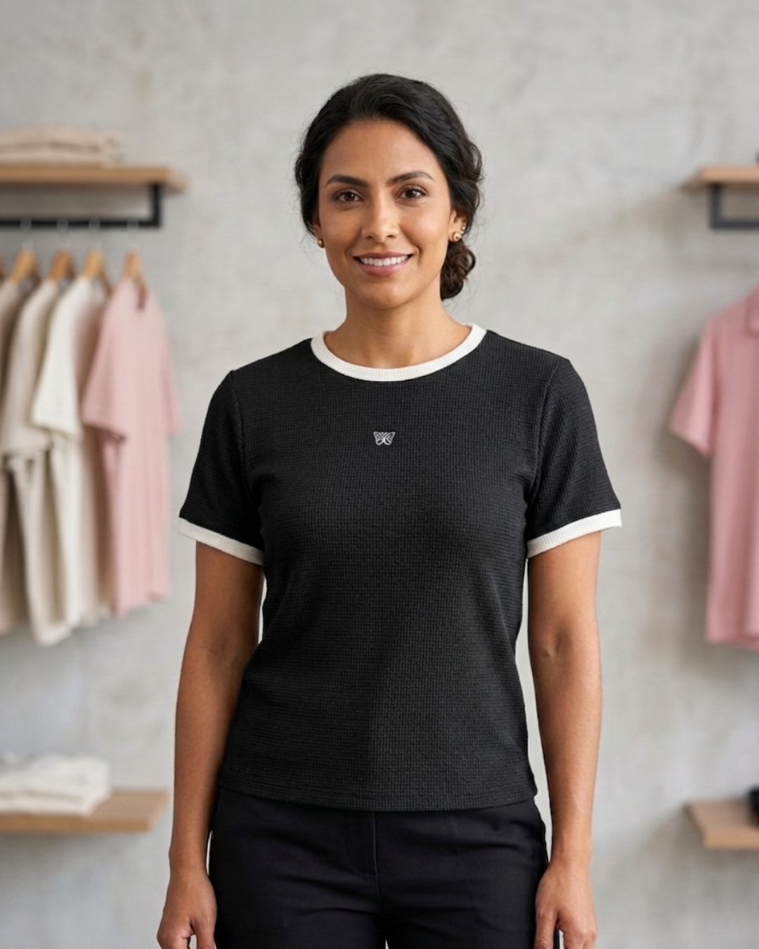 Camiseta para Mujer en Tela Texturizada Anastasia - Ref DM002 Negro