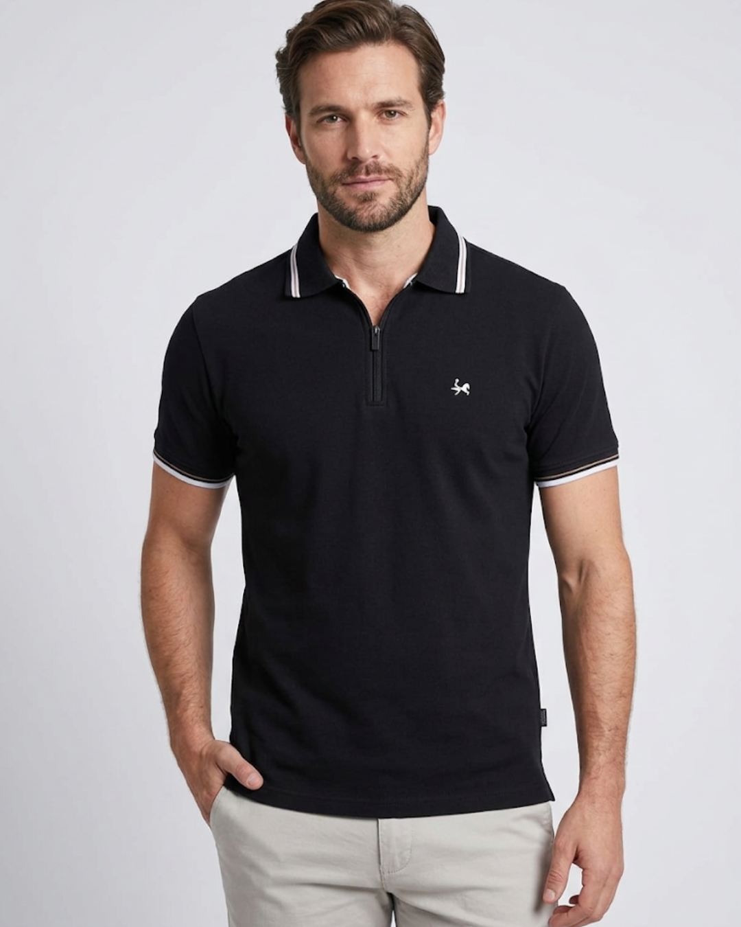 Camiseta Tipo PoloHombre con Cierre | 100% Algodón Pima Peruano  | REF PL003 Negro