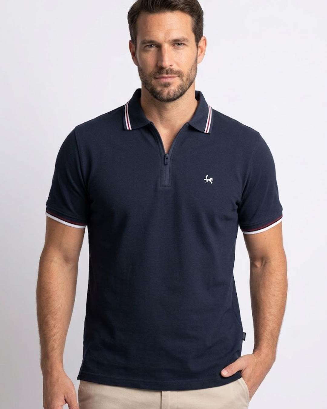 Camiseta Tipo PoloHombre con Cierre | 100% Algodón Pima Peruano  | REF PL003 Azul Osc.