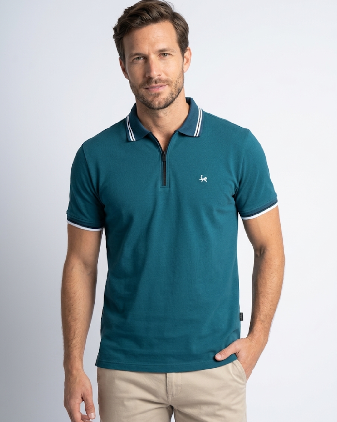Camiseta Tipo PoloHombre con Cierre | 100% Algodón Pima Peruano | REF PL003 Azul Petróleo