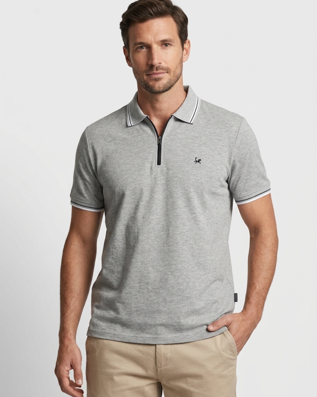 Camiseta Tipo PoloHombre con Cierre | 100% Algodón Pima Peruano  | REF PL003 Gris