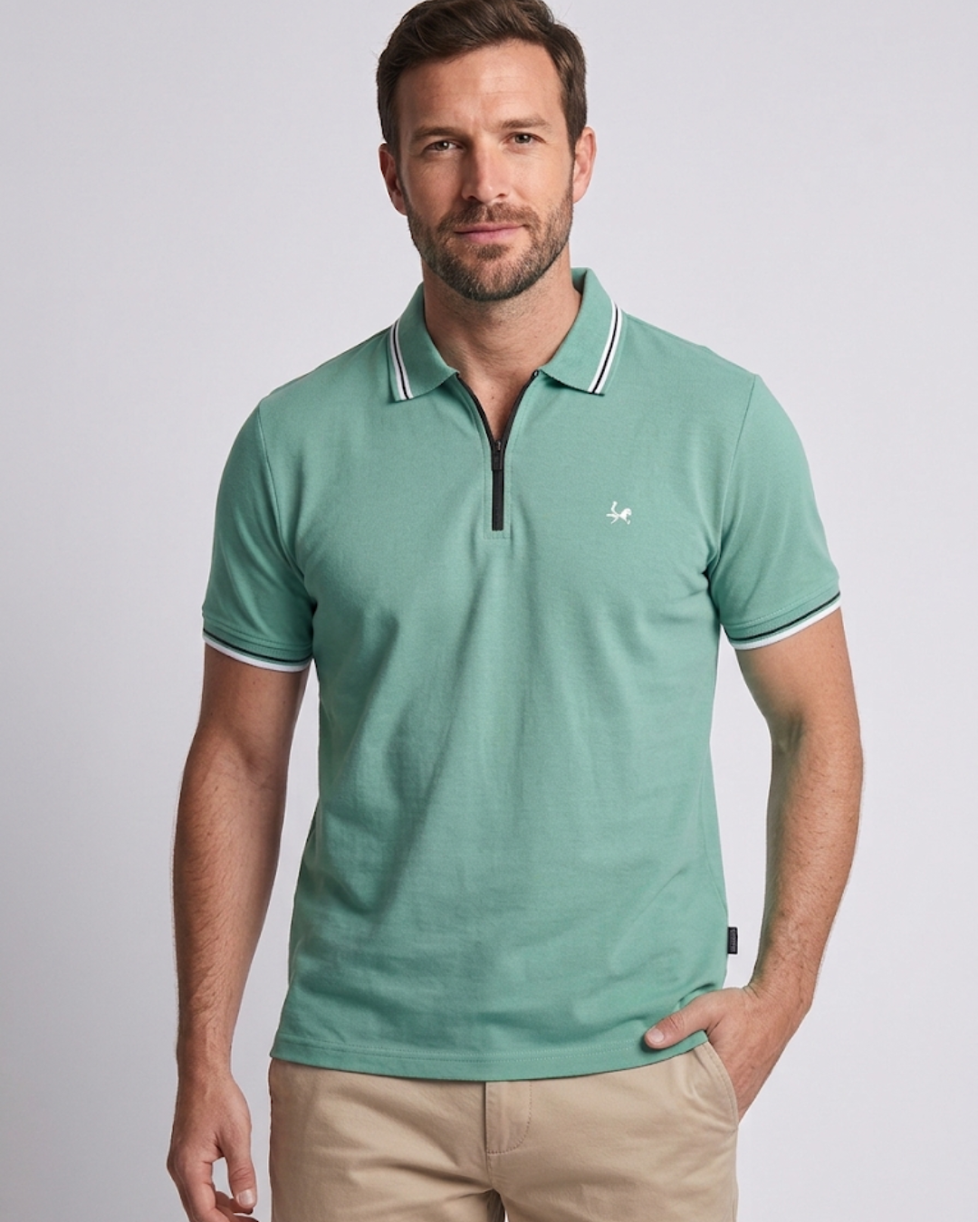 Camiseta Tipo PoloHombre con Cierre | 100% Algodón Pima Peruano  | REF PL003 Verde Oliva