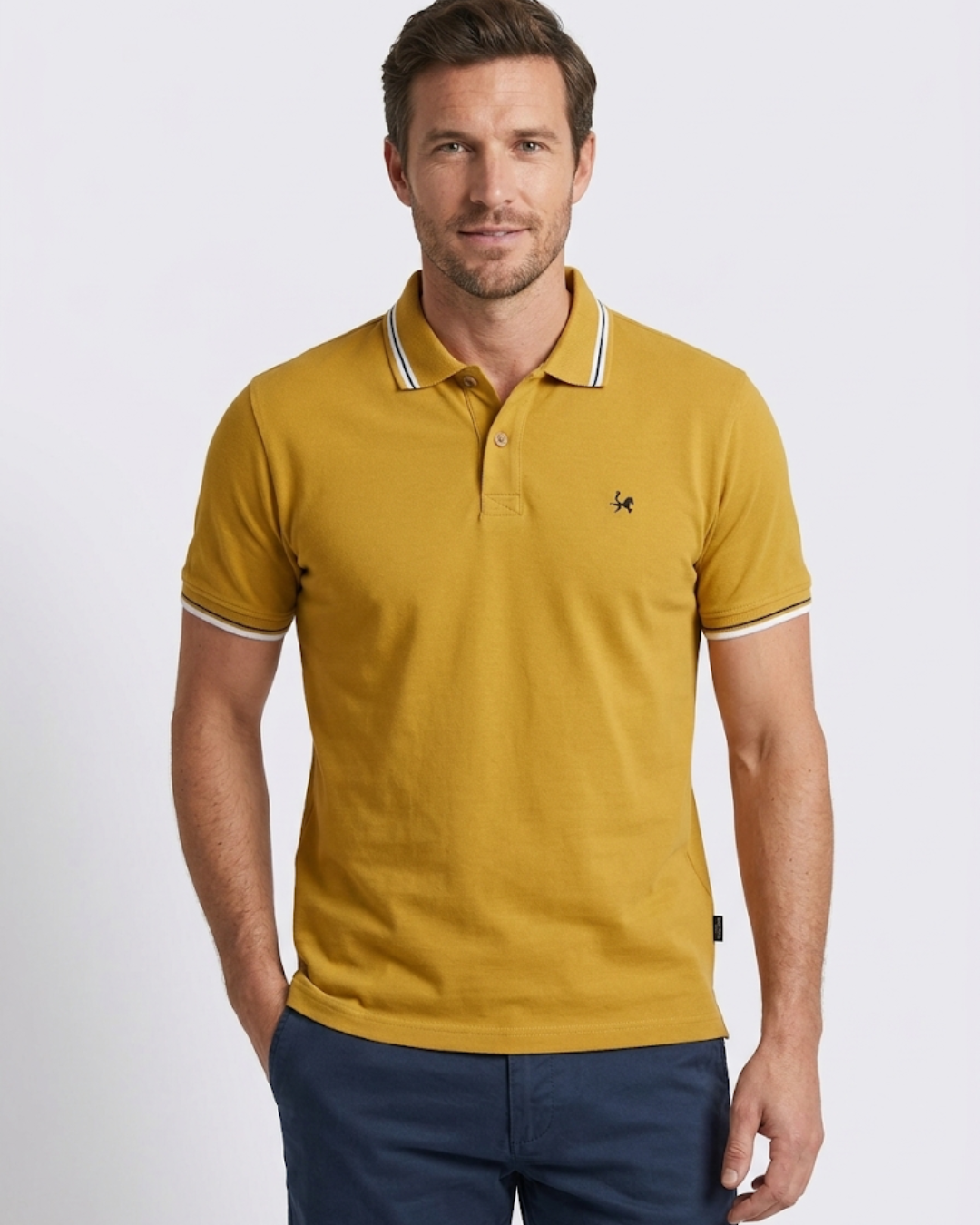 Camiseta Tipo Polo Para Hombre en Algodón Peruano | REF PL004 Mostaza
